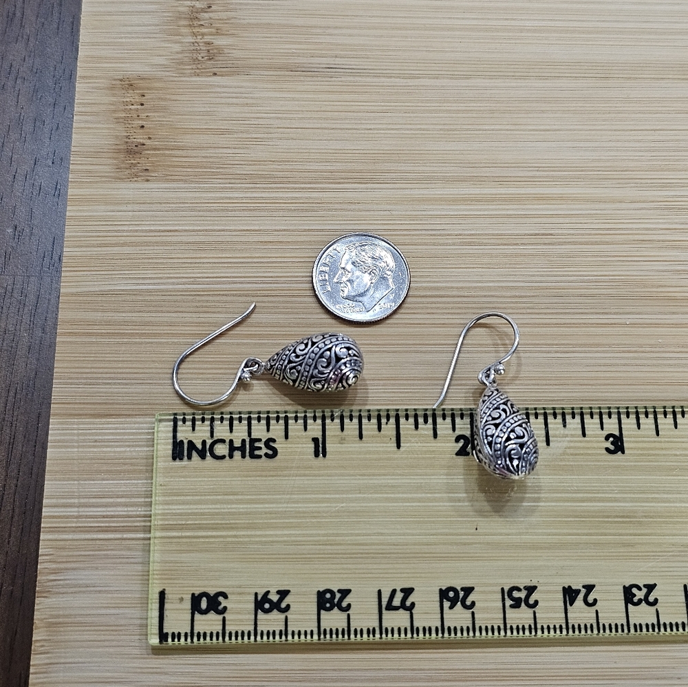 ATI Teardrop 925 Silver Filigree Drop Earrings Bali - Picture 15 of 16